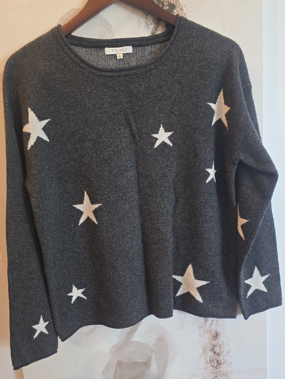 WOOL SWEATER Charcoal Oversized Sweater with White Star Motif - S